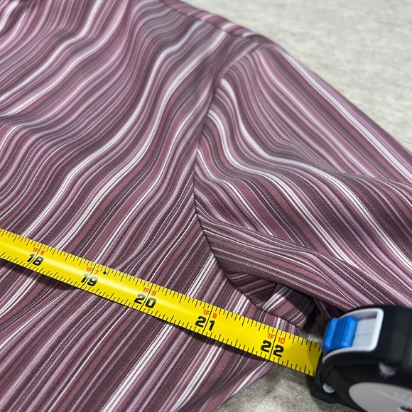 Womens Striped Band Collar 3/4 Sleeve Button Up Blouse Top Burgundy White - Picture 6 of 9